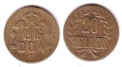 20 Heller Messing Münze Deutsch Ostafrika DOA 1916 T