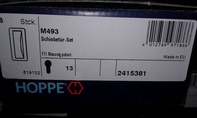 HOPPE Schiebetürmuschel Set M493 PZ Messing Pol.