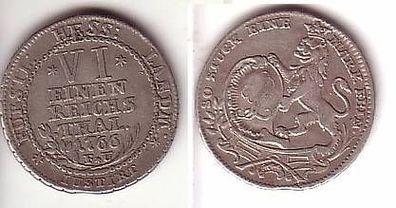 1/6 Taler Silber Münze Hessen Cassel 1766 F.U.