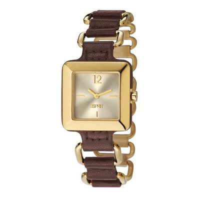 Esprit Damen Uhr Armbanduhr Puro Gold Leder braun ES106062004