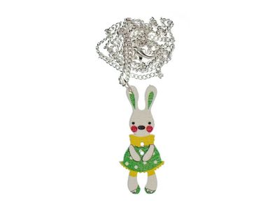 Osterhase Kette Halskette Miniblings 45cm Hase Kaninchen Ostern Holz grün