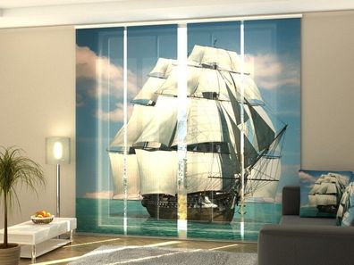 Fotogardine Segelschiff, Schiebevorhang mit Motiv, Schiebegardinen Fotodruck, auf Maß