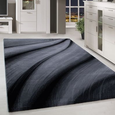 Kurzflor Teppich modern abstrakt Schatten Muster Wohnzimmer Grau Schwarz Meliert