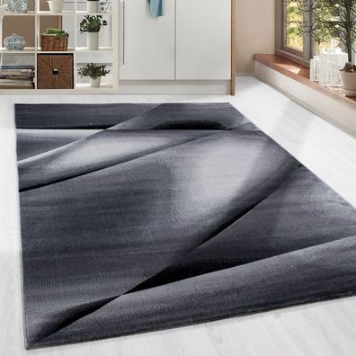 Kurzflor Teppich modern abstrakt Lienien Schatten Muster Wohnzimmer Grau Meliert
