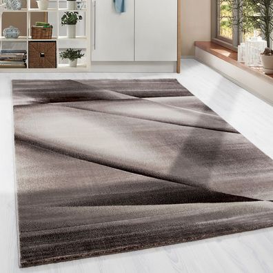 Kurzflor Teppich modern abstrakt Lienien Schatten Muster Wohnzim. Braun Meliert