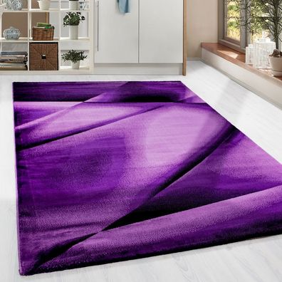 Kurzflor Teppich modern abstrakt Lienien Schatten Muster Wohnzimmer Lila Meliert
