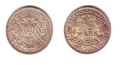 1/2 Mark Silber Münze Kaiserreich 1913 G, Jäger 16