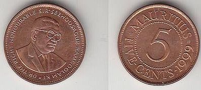 5 Cents Kupfer Münze Mauritius 1999 Stgl.