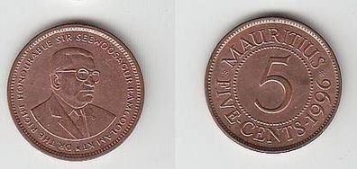 5 Cents Kupfer Münze Mauritius 1996 Stgl.