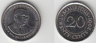 20 Cents Stahl Münze Mauritius 2001 Stgl.