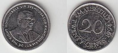 20 Cents Stahl Münze Mauritius 1994