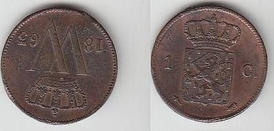 1 Cent Kupfer Münze Niederlande 1863