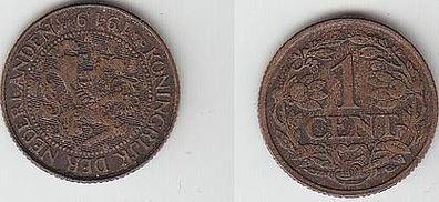 1 Cent Kupfer Münze Niederlande 1919