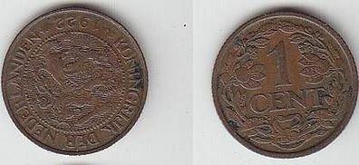 1 Cent Kupfer Münze Niederlande 1922