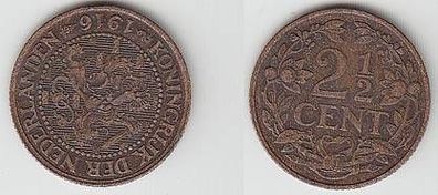 2 1/2 Cent Kupfer Münze Niederlande 1916