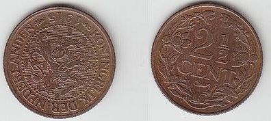 2 1/2 Cent Kupfer Münze Niederlande 1915