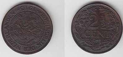 2 1/2 Cent Kupfer Münze Niederlande 1913