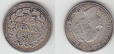 25 Cent´s Silber Münze Niederlande 1939
