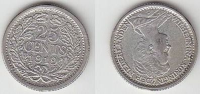 25 Cent´s Silber Münze Niederlande 1919