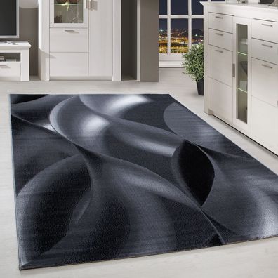 Moderner Kurzflor Teppich Karo abstakt schatten Gemustert Grau Schwarz Meliert