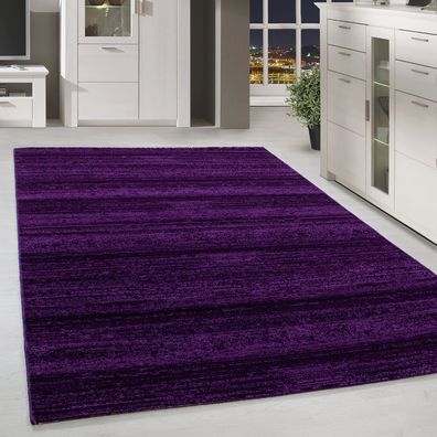Moderner Kurzflor Teppich Einfarbig Streifen Gemustert Lila Meliert Wohnzimmer