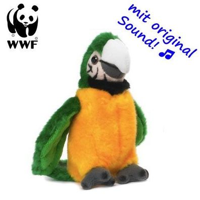 WWF Plüschtier Grüngelber Ara Papagei (mit Sound, 14cm) Kuscheltier Stofftier
