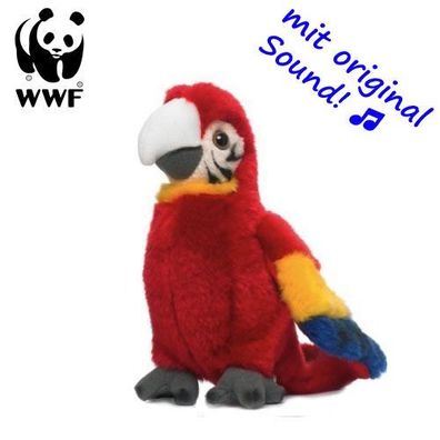 WWF Plüschtier Hellroter Ara Papagei (mit Sound, 14cm) Kuscheltier Stofftier