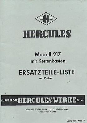 Ersatzteilliste Hercules Modell 217, Moped, Oldtimer