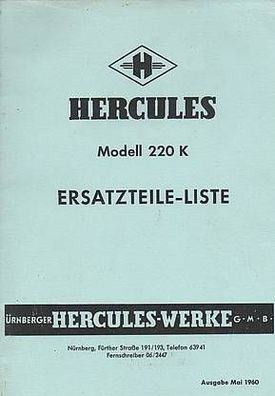 Ersatztelliste Hercules Modell 220 K , Oldtimer, Klassiker