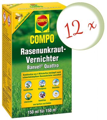 12 x COMPO Rasenunkraut-Vernichter Banvel® Quattro, 150 ml