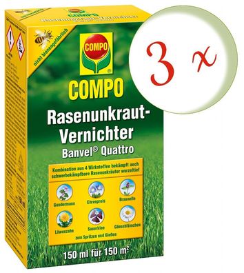 3 x COMPO Rasenunkraut-Vernichter Banvel® Quattro, 150 ml