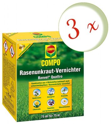 3 x COMPO Rasenunkraut-Vernichter Banvel® Quattro, 75 ml