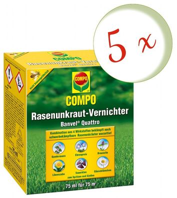 5 x COMPO Rasenunkraut-Vernichter Banvel® Quattro, 75 ml