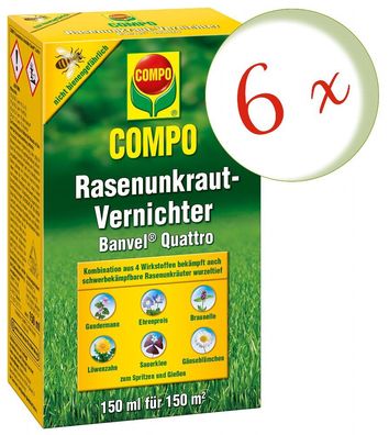 6 x COMPO Rasenunkraut-Vernichter Banvel® Quattro, 150 ml