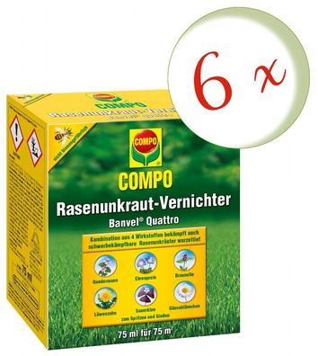 6 x COMPO Rasenunkraut-Vernichter Banvel® Quattro, 75 ml