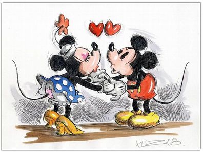 Klausewitz: Original Feder und Aquarell : Mickey & Minnie in Love I / 24x32 cm
