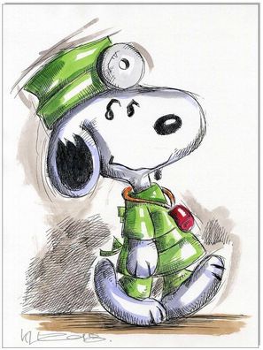 Klausewitz: Original Feder und Aquarell : Snoopy Doctor Beagle II / 24x32 cm