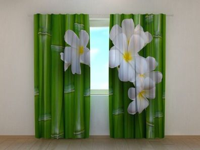 Fotogardine Blumen auf Bambus, Vorhang bedruckt, Fotodruck, Fotovorhang, nach Maß