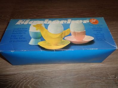 6 Eierbecher Huhn / Huhnform aus DDR Zeiten in Originalverpackung - Sonja Plastic