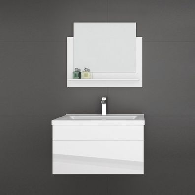 3 teiliges Waschplatz Badmöbel Badezimmermöbel Set hochglanz Weiß