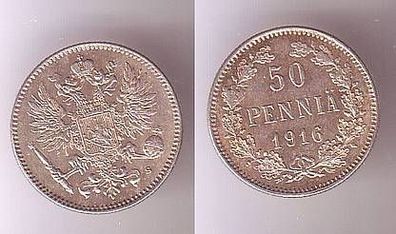50 Penniä Silber Münze Finnland 1916 Stgl.