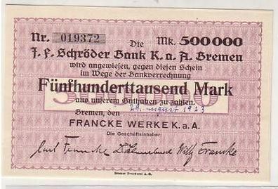 Banknote Inflation 500000 Mark Francke Werke Bremen1923