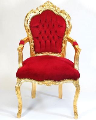 Barockstuhl Antik-Stil Stuhl BAROCK Armlehnstuhl Massivholz Barock Sessel gold-rot