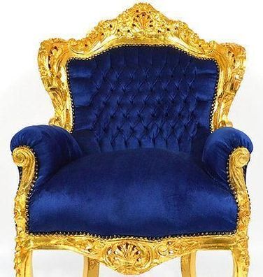 Barock - Design in BLAU NEU großer Barock Thron Sessel Handmade Royal-Stuhl