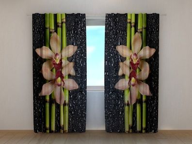 Fotogardine Orchideen und Tropfen, Vorhang bedruckt, Fotovorhang mit Motiv, nach Maß