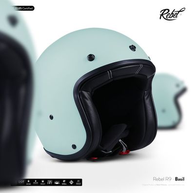 Rebel R9 Basil - Jethelm Jet Roller Vespa Mofa Helm Motorrad Retro ECE XS-XXL