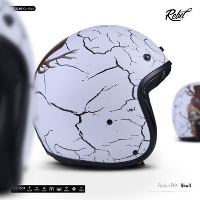 Rebel R9 Skull - Jethelm Jet Roller Vespa Mofa Helm Motorrad Retro ECE XS-XXL