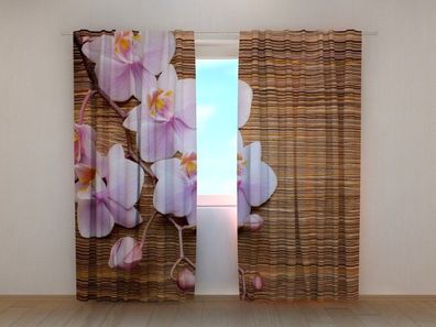 Fotogardine Orchidee auf Holz, Vorhang bedruckt, Fotovorhang mit Foto, nach Maß