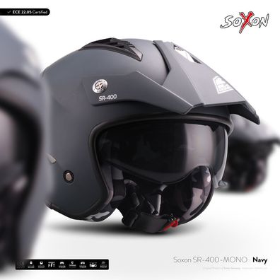 SOXON SR-400 Mono NAVY - JET HELM Motorrad-helm ROLLER Scooter URBAN ROT - XS-XL