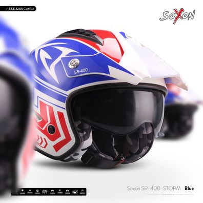 SOXON SR-400 STORM BLUE JET-HELM ? Motorrad-helm ROLLER Scooter-helm ECE XS–XL